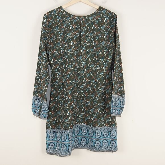 New Abercrombie & Fitch Long Sleeve Floral Green Paisley Shift Dress Womens L - Picture 4 of 11